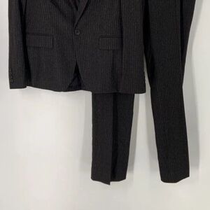 NWT Ralph Lauren Black Wool Blend Striped 2 Pc Pant Suit Womens Suit Set 10/12